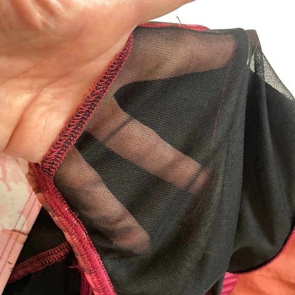 Halter Floral Burgundy Swim Bikini Top Large - Picture 7 of 12